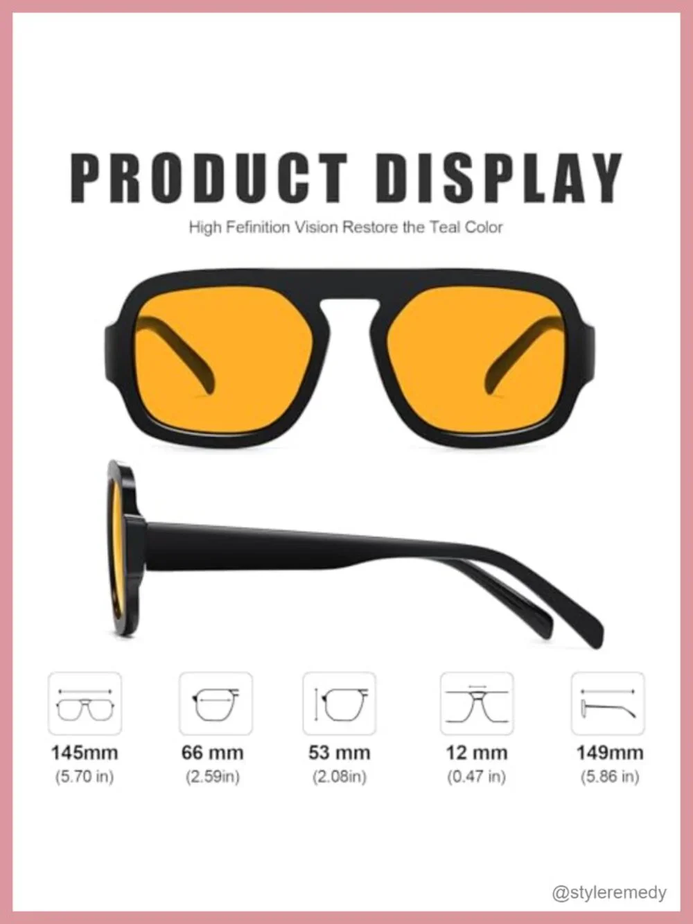 Retro Square Aviator Sunglasses Flat Top UV400 Protection Wrap Around Frame